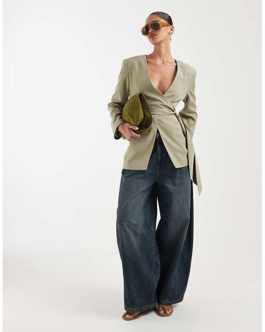 ASOS Natural Linen Blend Round Neck Blazer