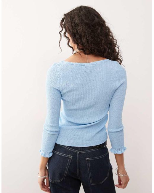 Collusion White Sheer Knitted Long Sleeve Top