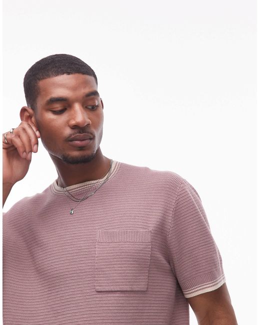 Topman Purple Ottoman Knit T-shirt With Piped Collar And Hem for men