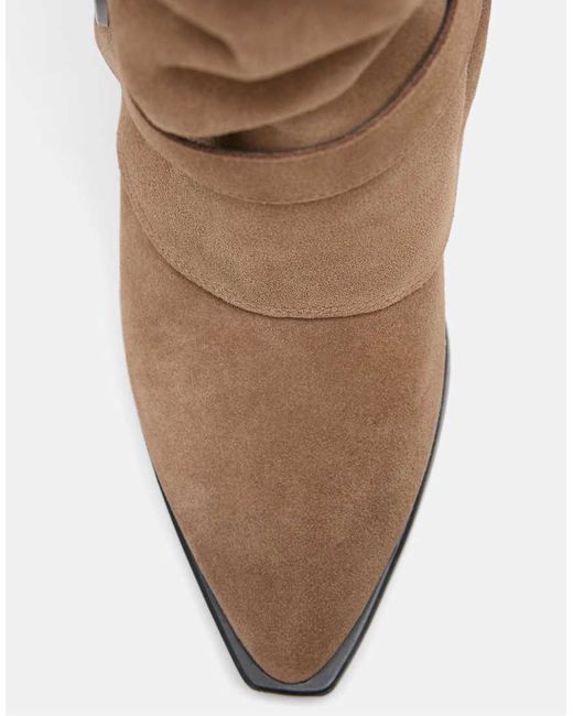 Stradivarius Brown Real Suede Slouchy Heeled Boot