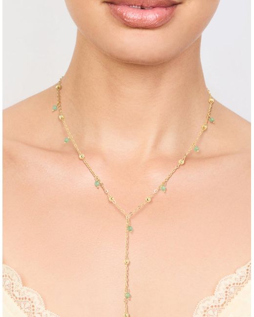 Collier en plaqué or avec billes en pierre semi-précieuse et pendentif en y Lovisa en coloris Natural