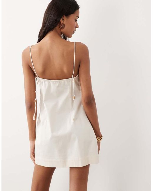 ASOS Natural Mini Dress With Palm Tree Embroidery