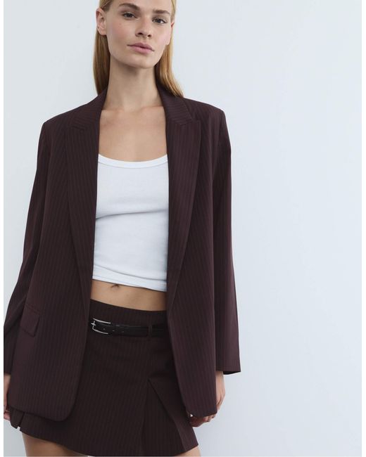 Blazer ouvert texturé à rayures Stradivarius en coloris Purple
