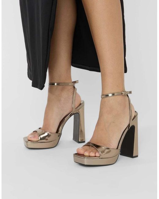 Public Desire Brown Resist Metallic Peep Toe Barley There Platform Heels