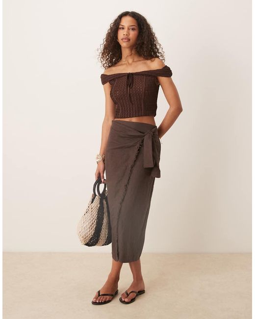 Mango White Linen Wrap Skirt To Dark