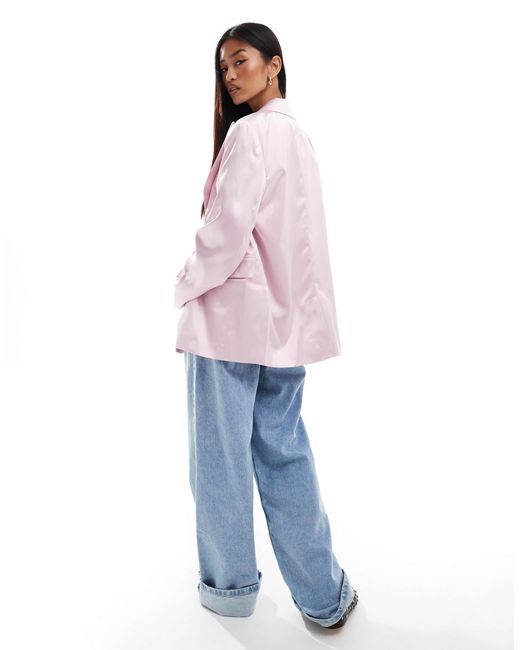 Miss Selfridge Pink – zweireihiger oversize-blazer aus satin