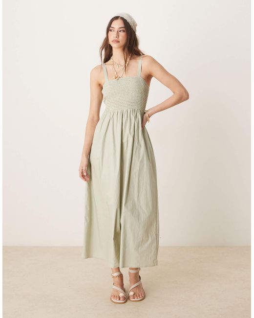 Threadbare Natural – gesmoktes riemchen-maxikleid