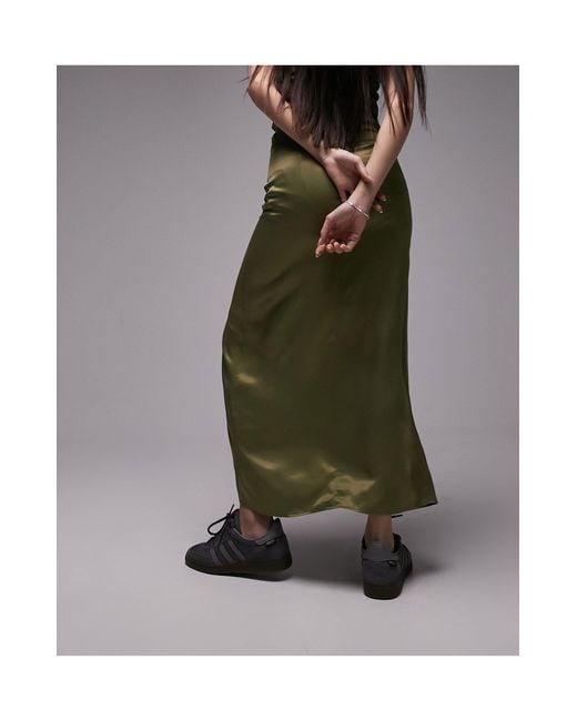 TOPSHOP Green Satin Tuck Skirt