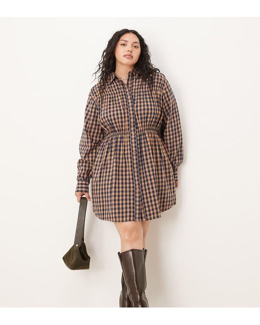 ASOS Brown Asos Design Curve Shirt Mini Dress With Cinched Waist