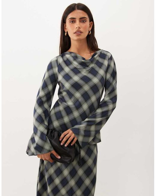 Nobody's Child Gray Cruz Satin Cowl Neck Long Sleeve Top