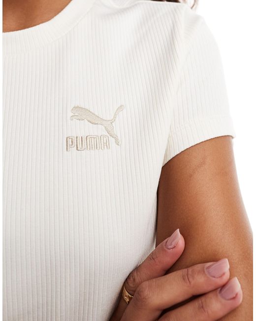 Classics - t-shirt ajusté en maille côtelée - cassé PUMA en coloris White