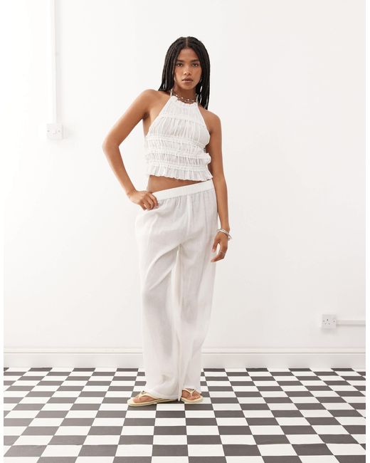 Collusion White Textured Halter Neck Backless Top