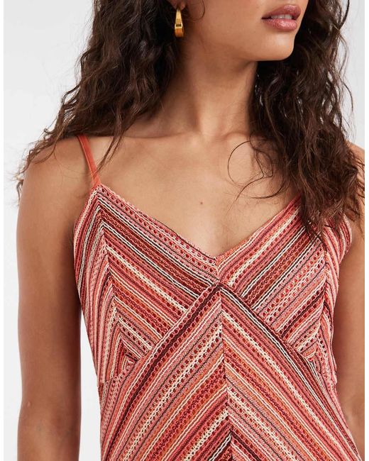 Vero Moda White Chevron Knit Crochet Cami Midi Dress
