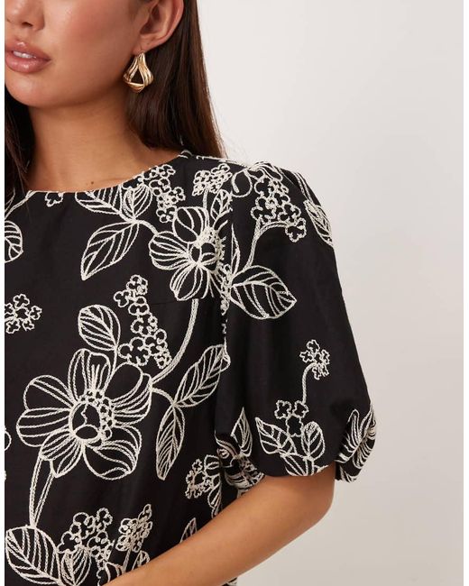 Lovedrobe Natural Embroidered Short Sleeve Swing Mini Dress