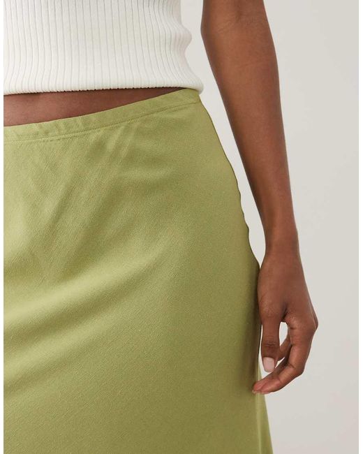 ASOS Green Linen Blend 90's Satin Bias Cut Skirt