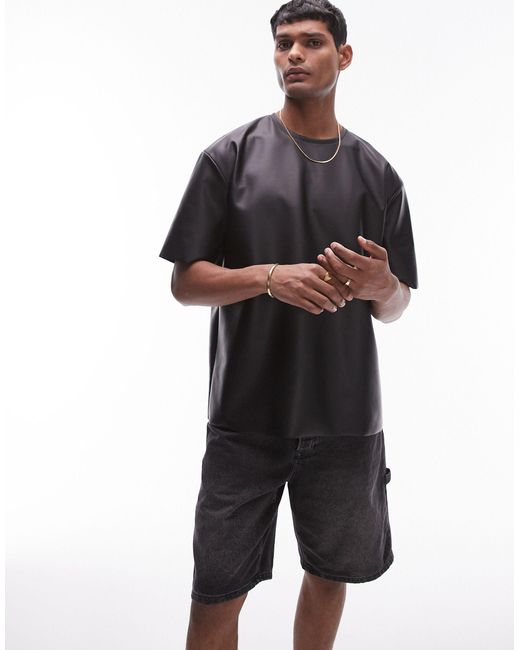 T-shirt oversize imitation cuir Topman pour homme en coloris Black