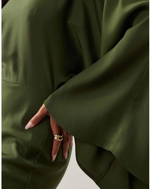 ASOS Green Textured Batwing Bias Waisted Maxi Dress