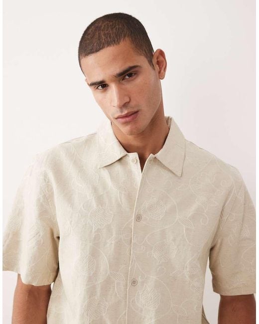 Mango Natural Linen Blend Textured Floral Print Shirt for men