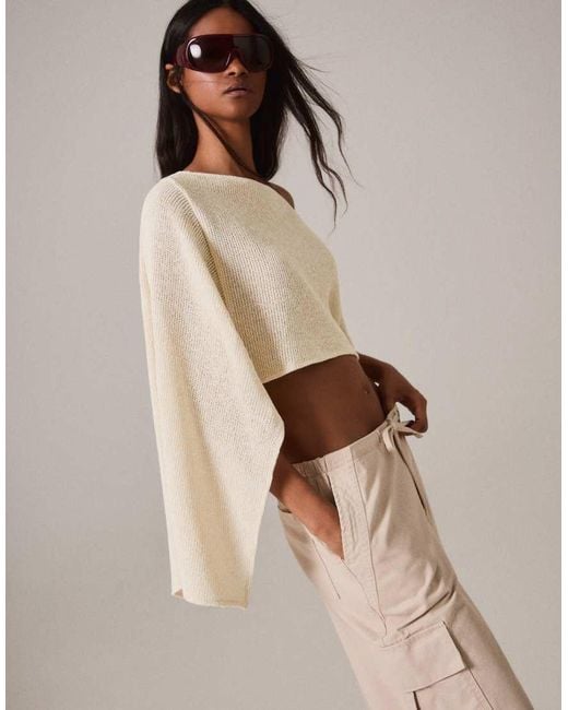 Bershka Natural Metallic Thread Asymmetric Cape