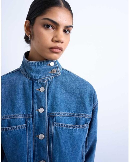 TOPSHOP Blue Denim Funnel Neck Belted Jumpsuit