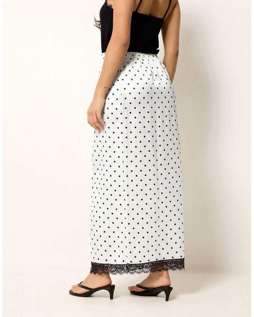 PixieGirl White Petite Polka Dot Satin Maxi Skirt
