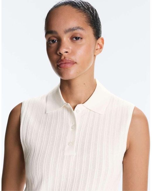 Oysho White Sleeveless Open Knit Jumper