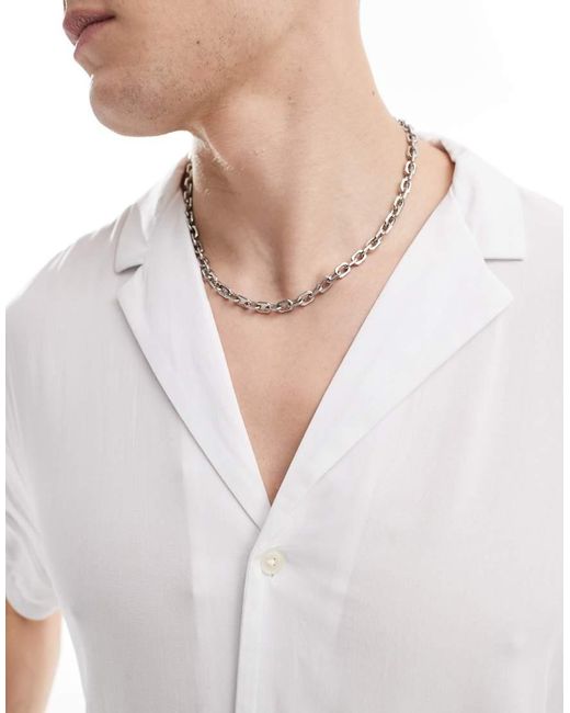 ASOS White Relaxed Fit Viscose Shirt With Low Revere Collar for men