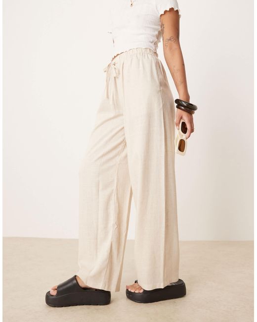 ASOS Natural Petite Pull On Trousers With Linen