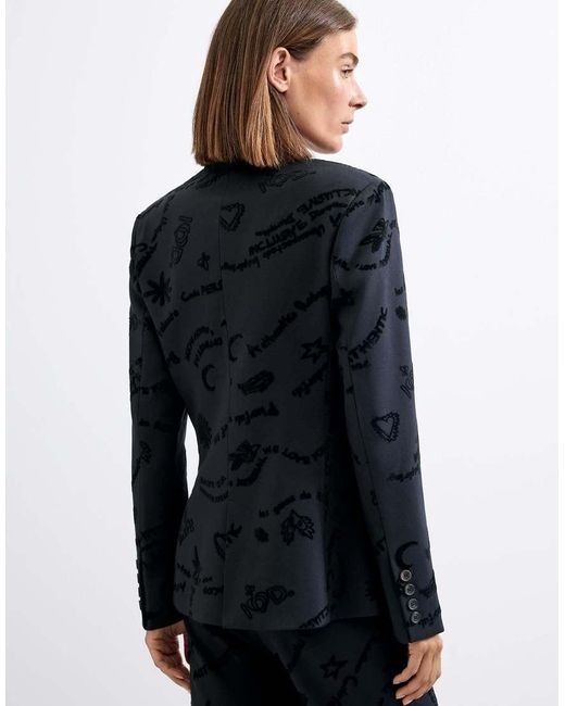 Desigual Blazer Met Flockprint in het Blue