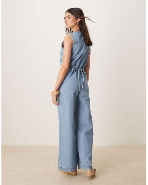 ASOS Blue – ärmelloser jeans-jumpsuit