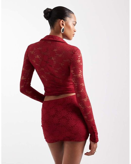 Wanderdoll Red Lacie Lace Mini Skirt Co-Ord