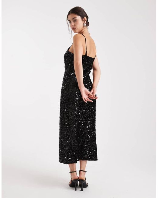 Pieces Black Sequin Cami Midi Dress