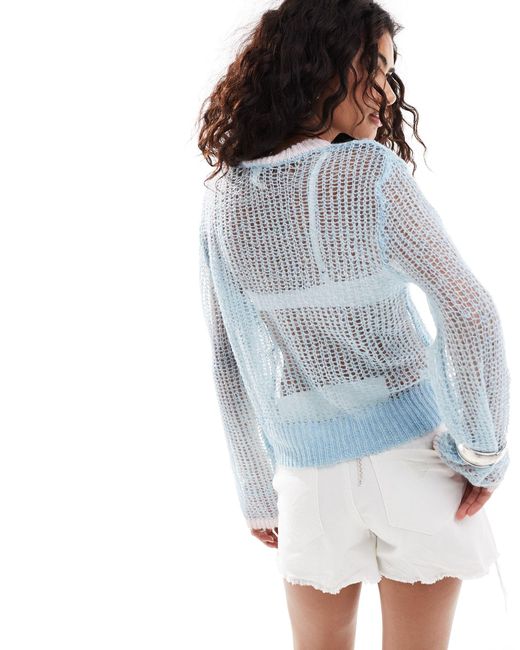 Monki Blue Sheer Open Knit Sweater