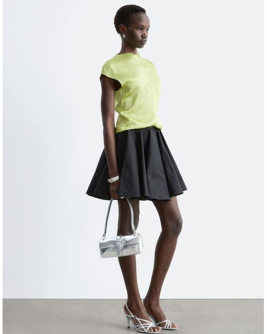 & Other Stories Green Draped Satin Top With High Neck And Cinched Waist