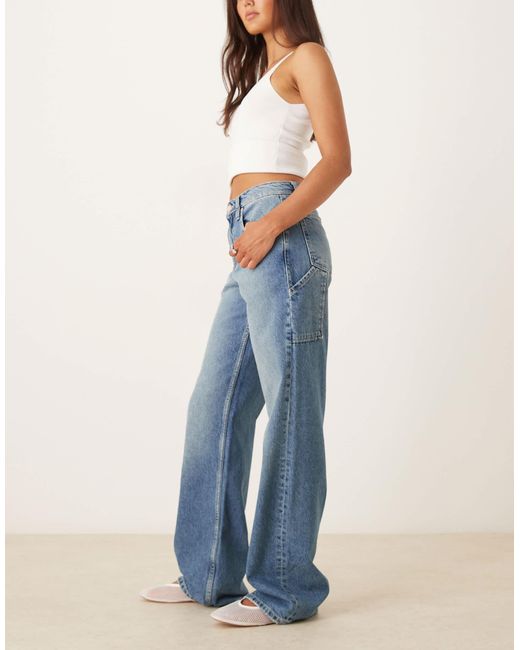 Free People Blue Tinsley baggy High Rise Straight Leg