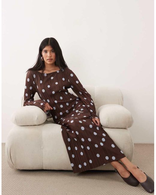 ASOS Multicolor Plisse Long Sleeve Midi Dress