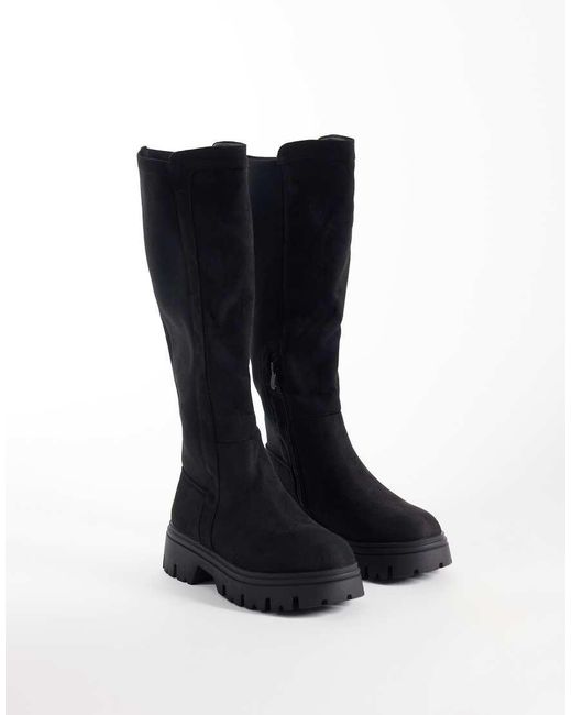 SEQWL Wide Fit Black Twirl Chunky Knee Boots
