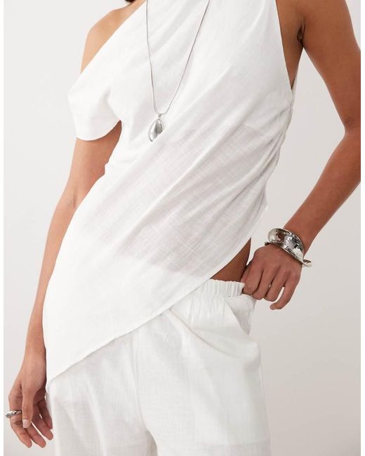 BRONZE SNAKE Natural Tasi Off Shoulder Asymetric Top And Trouser Set