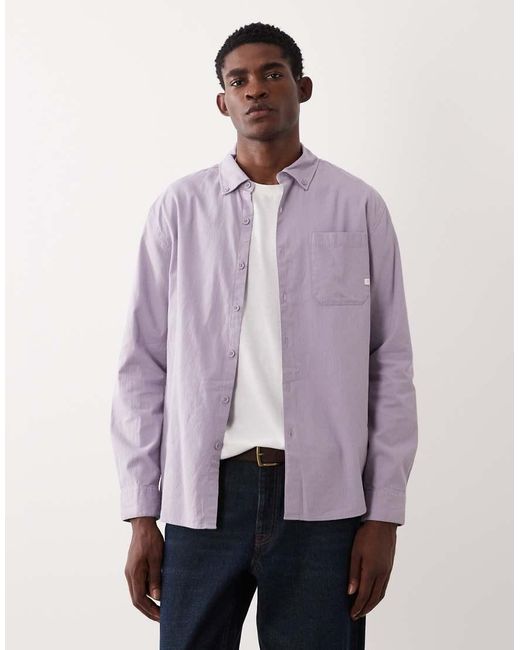 Farah Purple Netherton Long Sleeve Logo Cord Shirt for men