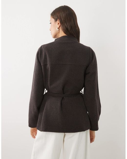 Threadbare Gray Mock Wool Collarless Belted Blazer