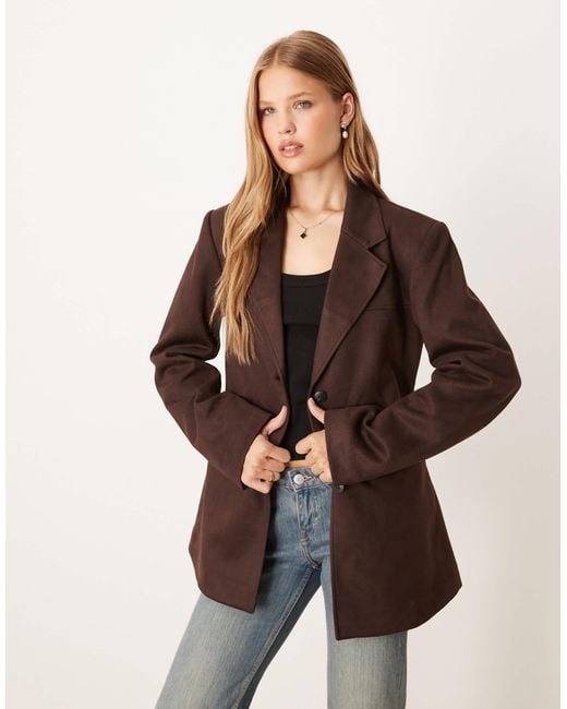 Gina Tricot Brown Relaxed Fit Faux Suede Blazer