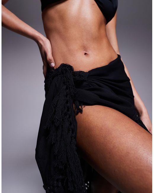 ASOS Black Beach Sarong With Fringing