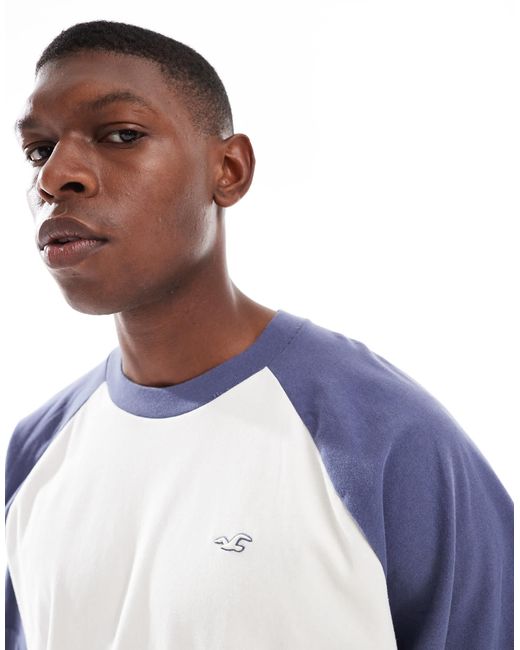 T-shirt raglan coupe carrée avec logo emblématique et passepoil contrastant - crème multicolore Hollister pour homme en coloris Black