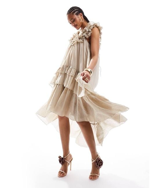 & Other Stories Natural High Low Hem Midaxi Dress With Ruffles