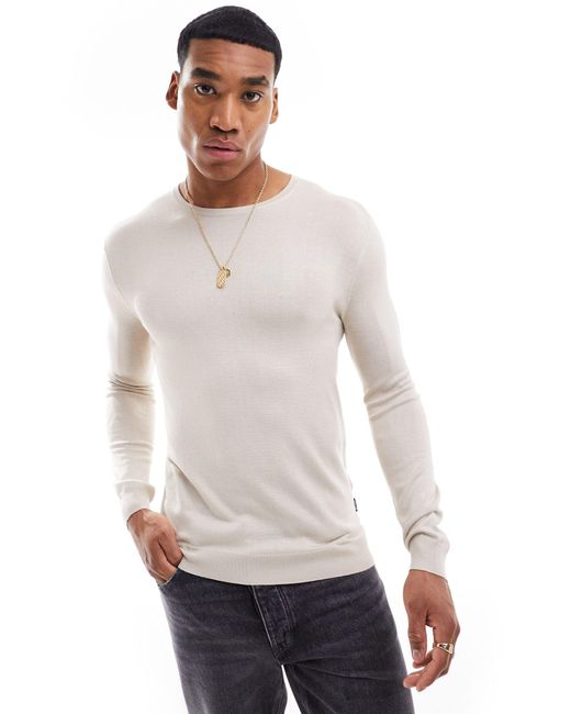 Only & Sons White Crew Neck Knitted Jumper for men