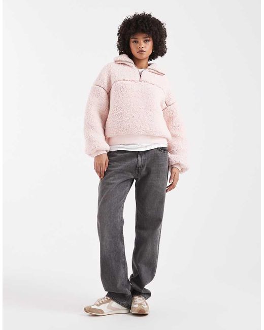 Miss Selfridge Gray Half Zip Borg Jacket