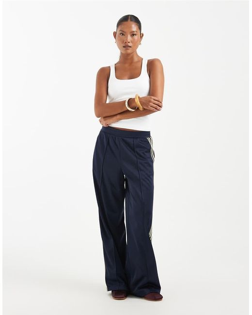 Only Petite Blue Wide Leg Satin Trousers With Side Stripe