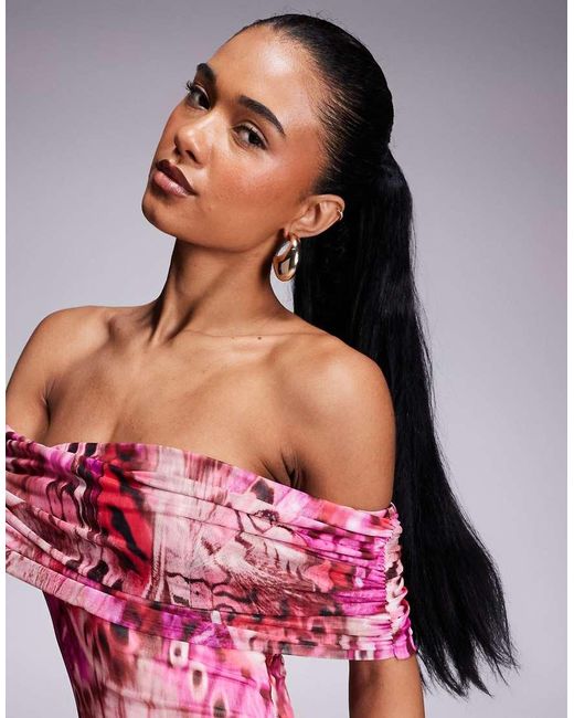 AFRM Pink Bardot Mesh Maxi Dress