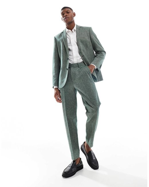 ASOS – schmal zulaufende anzughose aus wollmix-tweed in Green für Herren