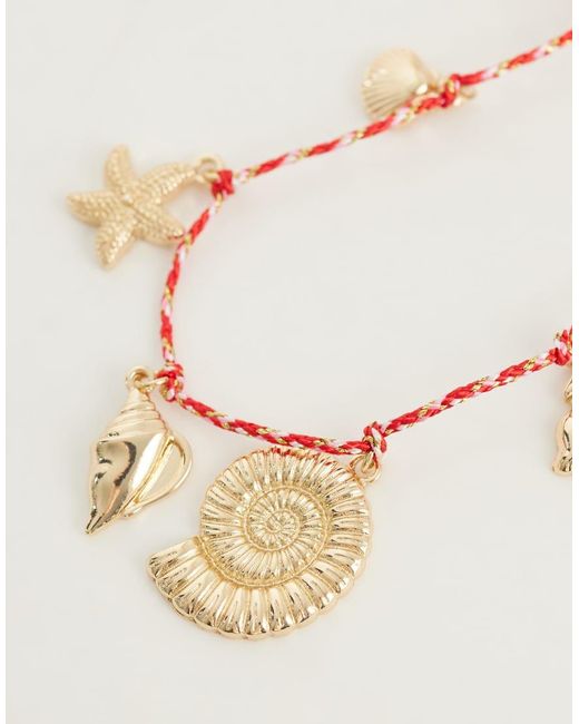 ASOS Natural Red Corded Necklace With Sea-life Charms